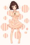  animal_ears barefoot brown_hair bunny_ears carrot daimosu dress full_body inaba_tewi jewelry pendant red_eyes solo standing touhou v_arms 