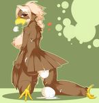  &hearts; avian breasts egg female hair kneeling looking_at_viewer nipples oviposition red_eyes shioinu side_boob simple_background solo sweat talons white_hair 