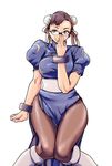  adjusting_glasses boots bracelet bracelets breasts brown_hair capcom china_dress chinadress chinese_clothes chun-li crouching double_bun double_buns dress female glasses hair_buns hips jewelry legs pantyhose simple_background solo squatting standing stockings street_fighter thighhighs white_background 
