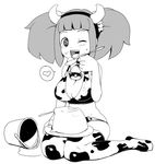  bell breasts bucket cleavage cow_girl cow_print cowgirl eat eating hat horns large_breasts panties pudding tamagoro tamagoroo_(funifuni_labo) tatsuno_malm thighhighs twintails underwear wink 