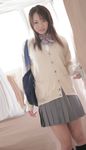  brown_hair citrus_paradisi realistic school_bag school_uniform skirt smile sweater 