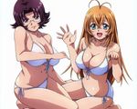  2girls ahoge antenna_hair bangs bikini blue_eyes breasts cleavage earrings glasses goei ikkitousen jewelry large_breasts long_hair milf mizugi mother_and_daughter multiple_girls navel official_art open_mouth orange_hair purple_eyes short_hair side-tie_bikini simple_background smile sonsaku_goei sonsaku_hakufu swimsuit underboob white_background white_bikini white_swimsuit 