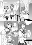  comic food greyscale hair_ribbon hzk ice_cream kaname_madoka mahou_shoujo_madoka_magica miki_sayaka monochrome multiple_girls ribbon school_uniform short_hair short_twintails tears thighhighs translated twintails 