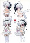  absurdres ahoge bra chibi copyright_request dress dress-up garter_straps hato_rami headphones heart highres lingerie panties purple_eyes short_hair underwear underwear_only white_bra white_hair white_legwear white_panties 