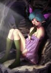  c_(control) exxe green_hair head_wings highres horns q_(control) red_eyes short_hair sitting solo 
