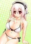  bikini breasts headphones large_breasts mizugi pink_hair red_eyes side-tie_bikini soniko super_soniko 