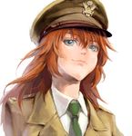  charlotte_e_yeager close-up face from_below hat kisetsu lips red_hair smile strike_witches uniform 