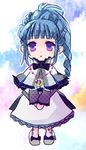  ange_serena bad_id bad_pixiv_id blue_hair bow chibi curly_hair dress full_body jewelry lowres nagase_(pixel) necklace ponytail purple_eyes ribbon shawl shoes short_hair sidelocks solo tales_of_(series) tales_of_innocence 
