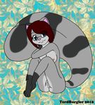  anthro big_tail blue_eyes breasts eyewear female fluffy_tail glasses hair looking_at_viewer mammal nipples nude pussy red_hair rodent sitting slit solo squirrel tail terdburgler 