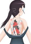  back cherry_blossoms eyepatch fish flower hair_ribbon koi kuku123 parody ponytail ribbon sakamoto_mio solo strap_slip strike_witches swimsuit tattoo world_witches_series yakuza 