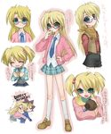  blonde green_eyes megane mutou_yuugi rebecca_hawkins school_uniform text yugioh 