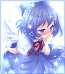  blue_eyes blue_hair blush cirno kurosu_rino maki_(natoriumu) ribbon short_hair solo touhou wings 