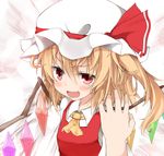  ascot blonde_hair crystal face fang flandre_scarlet hat nanana_(chicken_union) open_mouth red_eyes side_ponytail solo touhou upper_body wings 