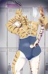  blush bulge butt disembodied_hand feline locker looking_back looking_over_shoulder male mammal pantsu raised_tail solo swimsuit tail tail_grab tiger tokyo-wolf underwear 