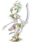  archer arrow bow bow_(weapon) female frfr full_body green_hair marksman midriff orange_eyes ranger solo weapon white_background 