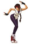  :p braid brown_hair converse dougi fingerless_gloves gloves headband highres leaning_forward long_hair loose_socks nona official_art ryuuko_no_ken shoes single_braid sneakers socks solo spandex taunting the_king_of_fighters the_king_of_fighters_2002 tongue tongue_out yuri_sakazaki 