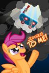  clouds equine female friendship_is_magic horse my_little_pony pink_hair pony purple_eyes scootaloo_(mlp) scooter sunlight 