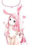  animal_ears blue_eyes breasts bunny_ears heart large_breasts long_hair melona nipples pink_hair prehensile_hair queen's_blade sado_makoto simple_background solo speech_bubble 