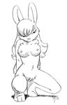  black_and_white breasts crouching female lagomorph mammal monochrome nipples nude plain_background pussy rabbit solo taral_wayne white_background 