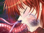  aojiru blush eyes_closed fellatio game_cg inyouchuu inyouchuu_shoku nose nostrils oral raep red_hair see_through semen sex shiratori_takeru solo tentacles tongue 