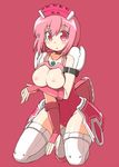  :o blush breast_hold breastless_clothes breasts breasts_outside choker elbow_gloves elenor_camuel fingerless_gloves gloves kneeling leotard looking_at_viewer maid_headdress medium_breasts naitou_kouse nipples phantasy_star phantasy_star_online pink pink_background pink_eyes pink_hair pink_leotard racaseal short_hair simple_background solo thighhighs white_legwear 