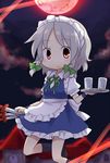  blush braid chibi izayoi_sakuya knife maid maid_headdress short_hair silver_hair solo touhou twin_braids yamabuki_(yusuraume) 