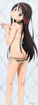  absurdres akemi_homura ass back bangs bikini black_hair blush butt_crack fingers_together flat_ass flat_chest from_side hair_ribbon hairband head_tilt highres huge_filesize incredibly_absurdres kneepits legs long_hair long_image looking_at_viewer looking_back mahou_shoujo_madoka_magica megami multicolored multicolored_bikini multicolored_clothes multicolored_stripes nakamura_naoto official_art parted_lips plaid plaid_background purple_eyes ribbon side-tie_bikini solo standing steepled_fingers stick_poster string_bikini striped striped_bikini swimsuit tall_image very_long_hair 