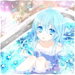  ahoge akira_(ku0427) antenna_hair bath bathtub blue_eyes blue_hair blush denpa_onna_to_seishun_otoko heart long_hair nude open_mouth sitting solo star touwa_erio very_long_hair water 