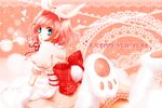  bow bunny_tail dress estellise_sidos_heurassein gloves green_eyes hair_ribbon hairband heart lace looking_back lying new_year paw_gloves paws pink_hair ribbon royal_7 short_hair solo tail tales_of_(series) tales_of_vesperia 