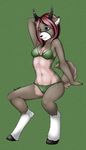  blue_eyes bra canine cervine clothed clothing cute dog ear_piercing female fern fern_(character) freckles hair hooves husky hybrid kee mammal panties piercing red_hair shoulder_freckles sitting skimpy solo spots underwear 