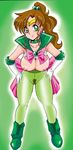  1girl aono6go artist_request bishoujo_senshi_sailor_moon blush breasts brown_hair character_request choker elbow_gloves gloves green_eyes kino_makoto large_breasts nipples pantyhose ponytail pubic_hair pussy sailor_jupiter smile solo takeshi_aono 