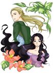  1girl arwen azuma_10932 black_hair blonde_hair blue_eyes braid elf flower green_eyes legolas long_hair lord_of_the_rings pointy_ears very_long_hair 