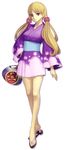  alternate_costume ar_tonelico ar_tonelico_ii blonde_hair chroche_latel_pastalie fan japanese_clothes kimono legs long_hair multicolored multicolored_clothes multicolored_kimono nagi_ryou official_art paper_fan pink_kimono purple_eyes purple_kimono sandals solo twintails uchiwa yukata 