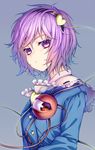  komeiji_satori purple_eyes purple_hair short_hair solo sugimeno third_eye touhou upper_body 