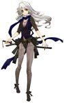  bow katana kyouka_hatori long_hair original scarf sheath solo sword unsheathing weapon white_hair yellow_eyes 