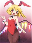  animal_ears bad_id bad_pixiv_id blonde_hair blush bow bowtie bunny_ears bunnysuit detached_collar flandre_scarlet flat_chest pantyhose red_eyes solo tonbi touhou wings wrist_cuffs 