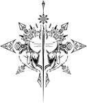  blazblue_insignia crest greyscale highres jin_kisaragi monochrome no_humans official_art 