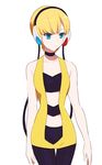  bad_id bad_pixiv_id bare_shoulders blonde_hair blue_eyes choker gym_leader headphones hirosuke_(psychexx) kamitsure_(pokemon) midriff pantyhose pokemon pokemon_(game) pokemon_bw short_hair simple_background solo white_background 