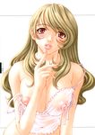  blonde blush breasts camisole finger_to_mouth keishi_kanesada large_breasts nipples red_eyes strap_slip transparent_clothing 