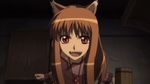  brown_hair cap fang horo kemonomimi red_eyes spice_and_wolf 