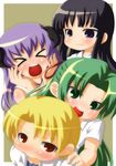  3girls bad_id bad_pixiv_id furude_rika half_updo hanyuu higurashi_no_naku_koro_ni houjou_satoshi mitsudomoe multiple_girls parody sonozaki_shion style_parody yuriasu 