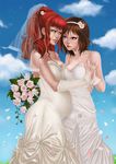  2girls bride brown_hair flowers gunbuster jung_freud pregnant red_hair takaya_noriko wedding yuri 