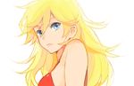  blonde_hair blue_eyes drawr dress face hirosuke_(psychexx) long_hair panty_&amp;_stocking_with_garterbelt panty_(psg) red_dress simple_background solo upper_body 