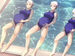  3girls belly_hold black_hair mizugi pool pregnant tagme triplets water wet 