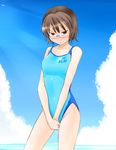  brown_eyes brown_hair competition_swimsuit glasses klm one-piece_swimsuit original short_hair solo swimsuit tanaka_rikimaru 