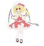  blonde_hair dress flandre_scarlet hat hat_ribbon laevatein mary_janes noorrzz one_side_up red_eyes ribbon shoes short_hair socks solo touhou wings 