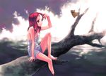  akari_(konomini) barefoot feet highres kono_minikuku_mo_utsukushii_sekai legs red_eyes red_hair saeki_shouji sitting skirt soaking_feet solo water white_skirt 