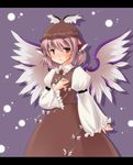  bluester blush hand_on_own_chest hat letterboxed mystia_lorelei short_hair solo touhou wings 