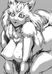  black_and_white breasts feline female grey_background greyscale hiwai kneeling looking_at_viewer mammal monochrome nipples plain_background simple_background sketch solo 