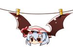  bad_pixiv_id bat_wings blue_hair blush_stickers clothes_pin colorized derivative_work drying eiri_(eirri) hat no_humans pout remilia_scarlet remilia_scarlet_(bat) ruruan_(piitan) simple_background solo touhou wings yukkuri_shiteitte_ne 